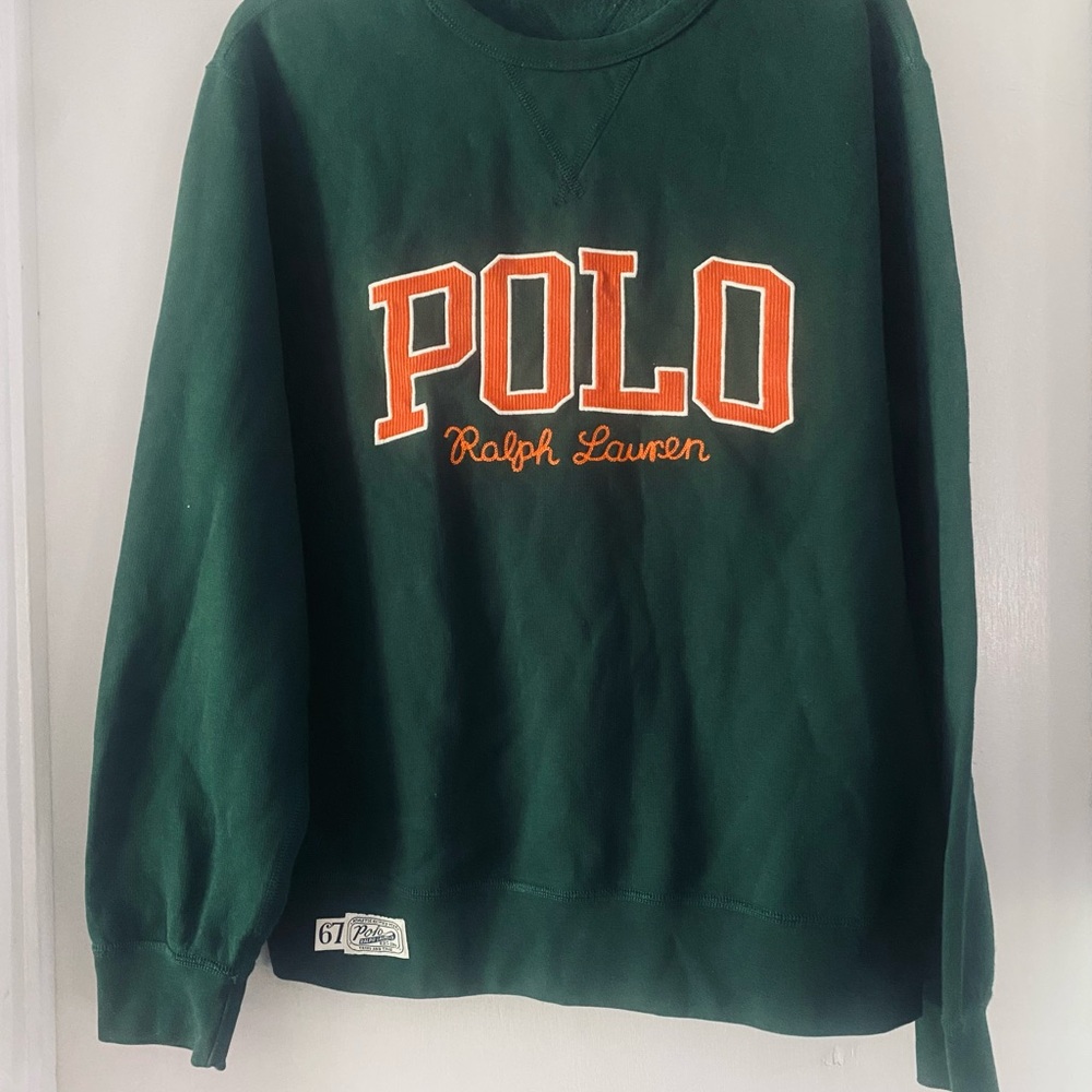 Ralph Lauren Dark Green Crewneck Sweatshirt with Orange POLO Script